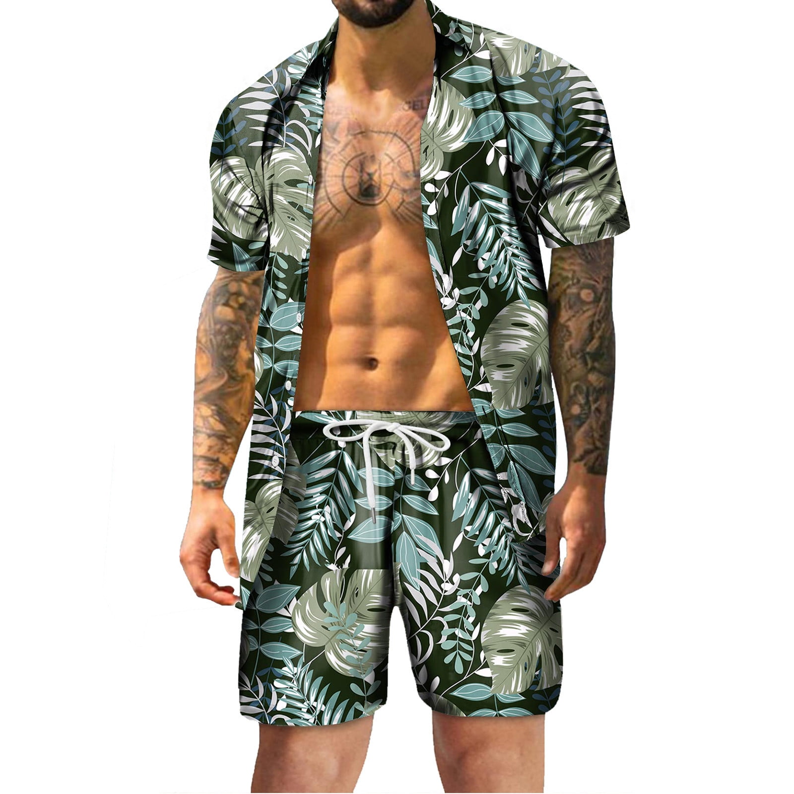Mens Summer Fashion Leisure Hawaii Seaside Holiday Beach Digital 3D Printing Short Sleeved Shirt