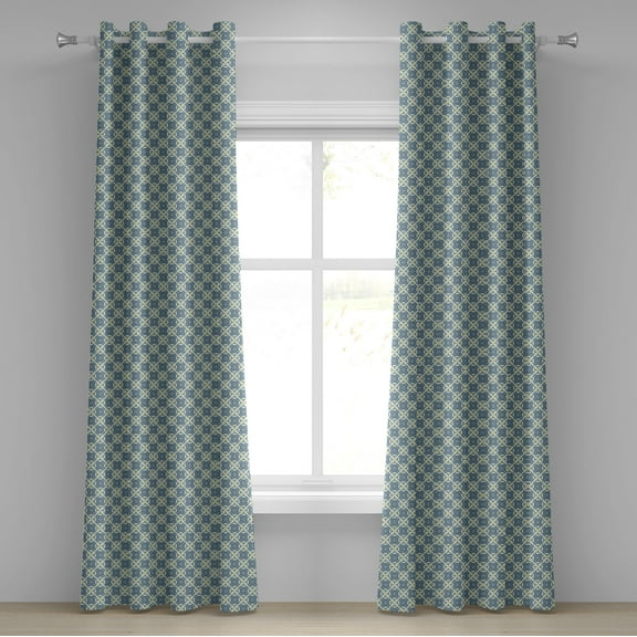 Ambesonne Mandala Grommet Curtain, Curvy Floral Motifs, 50" x 108", Reseda Green Pale Blue