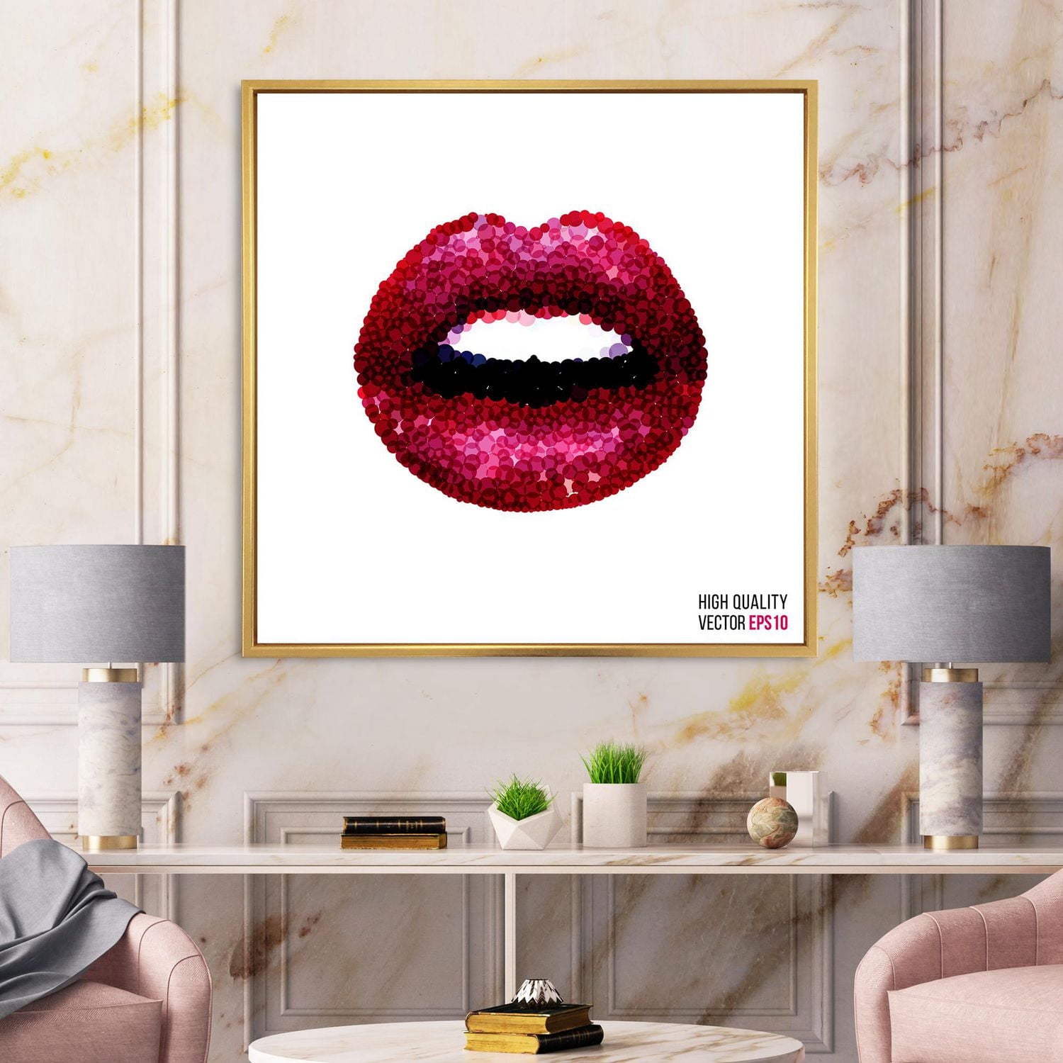 Designart Sexy Red Lips femme ART MURAL À CADRE FLOTTÉ