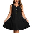 thumbnail image 4 of HongQid Plus Size Dress for Women Textured Sleeveless Shift Dress V Neck Casual Loose Mini Sundress With Pockets For Summer, 4 of 9