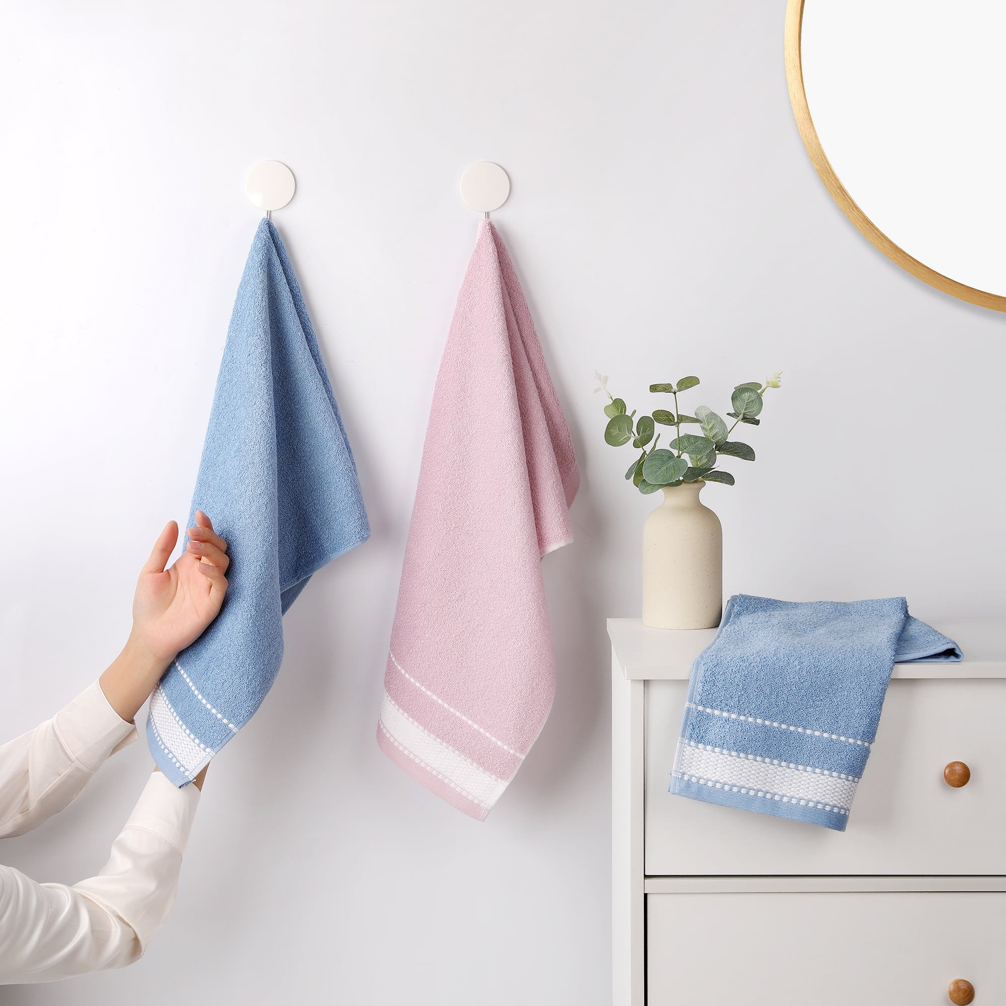 REGALWOVEN Hand Towels for Bathroom Set Cotton Soft Absorbent Decorative Bathroom Towel for Hand Drying and Face Washing Blue 2-Piece