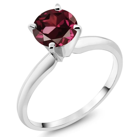 Gem Stone King 14K White Gold Red Rhodolite Garnet Solitaire Engagement 4-Prong Ring for Women | 1.00 Cttw | Round 6MM | Gemstone Birthstone (Size 6)