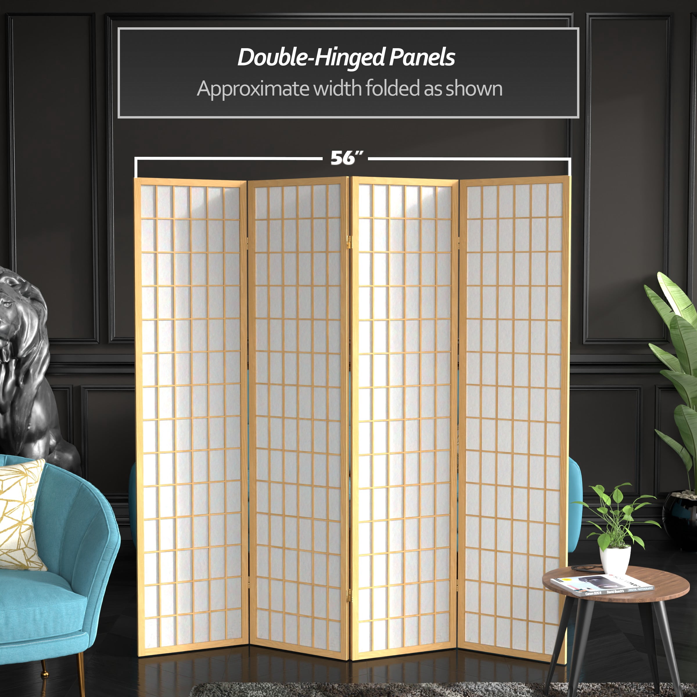 6 ft. Tall Window Pane Shoji Screen - Natural - 4 Panels
