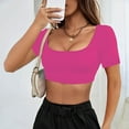 thumbnail image 4 of Delliss Women's Trendy Crop T-Shirt Solid Color Slim Fit Top Hot Pink XS, 4 of 5