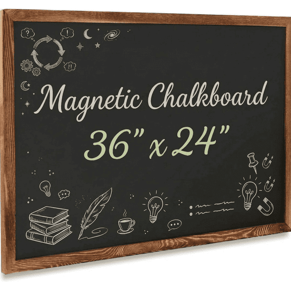 36" x 24" Wood Frame Magnetic Chalkboard Sign, Rustic Wood Framed Chalk Board for Wedding, Kitchen, Bar, Restaurant, Menu & Home Decor