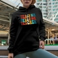 thumbnail image 2 of Teacher, School Teaching Profession or Job Themed, Groovy Retro Wavy Text Merch Gift, Black Hooded Sweatshirt or Hoodie, XL, 2 of 5
