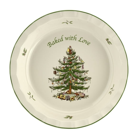 Spode Christmas Tree 10-Inch Pie Dish - Round Baking Dish for Holiday Desserts - Festive Earthenware Serveware for Christmas Table Setting - Dishwasher, Microwave, Oven Safe - Holiday Dishware