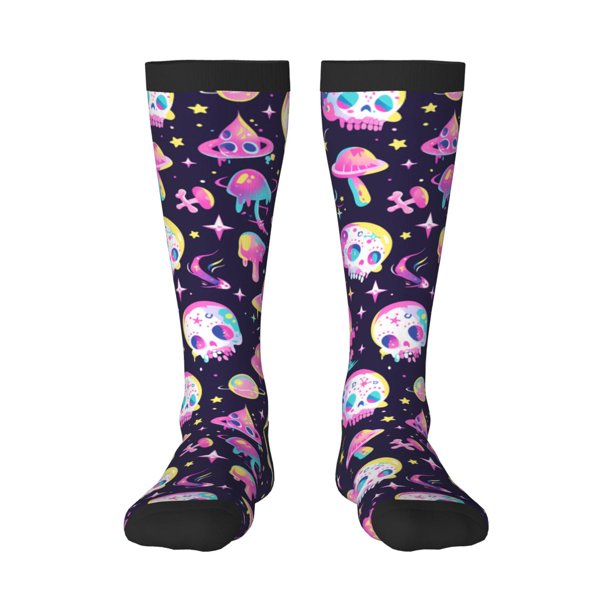 Balery Skull mushroom space Calcetines novedosos Calcetines deportivos Calcetines hasta la rodilla Calcetines de algodón Calcetines originales y geniales