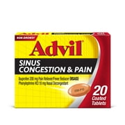 Advil Sinus Congestion and Pain, Sinus Medicine, Pain Relievers and Fever Reducer Coated Tablets, 20 Count