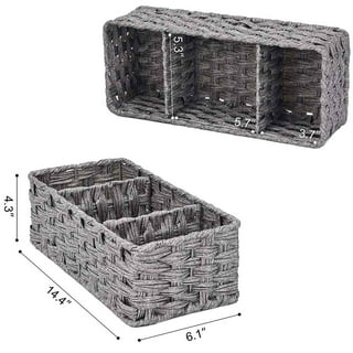 Dracelo Freestanding Woven Storage Basket for Toilet Tank Top, Bathroom, Table and Counter in Navy Stitching White 1 Pack