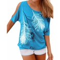 thumbnail image 1 of T-shirts Épaules Dénudées Femmes Imprimé Coton T-shirts Tee Col Rond Hauts Femme, 1 of 6