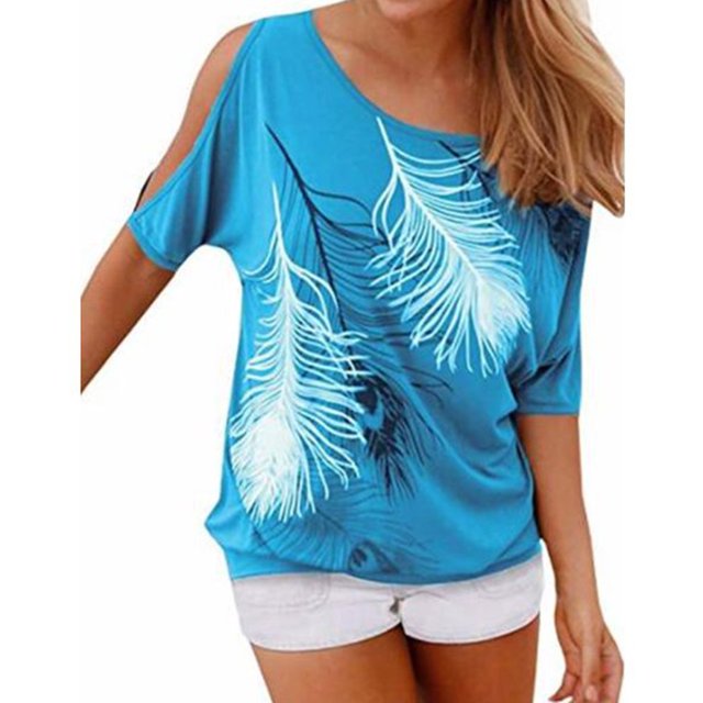 T-shirts Épaules Dénudées Femmes Imprimé Coton T-shirts Tee Col Rond Hauts Femme