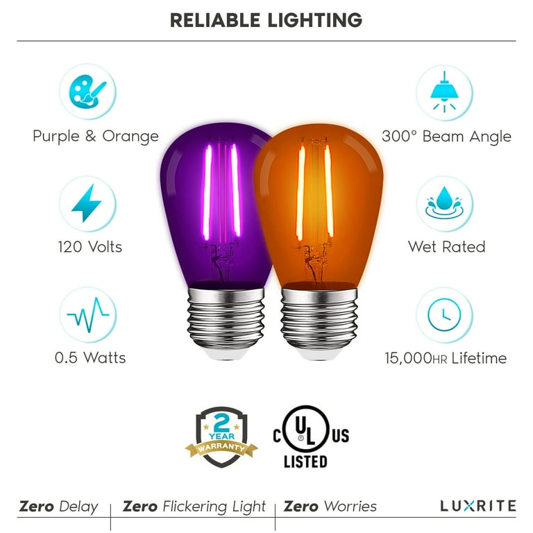Luxrite S14 Halloween LED Purple and Orange Light Bulbs, 0.5 Luxrite S14 Halloween LED Purple and Orange Light Bulbs, 0.5