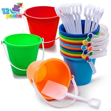 Joyfy 12 Packs Sand Buckets with Shovels, Plastic Buckets with Handles, Beach Pails Toys for Kids
