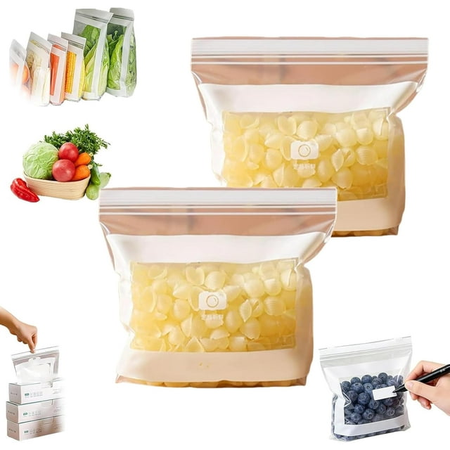 Sacs de Conservation de Qualité Alimentaire, Sacs de Congélation à Double Fermeture Réutilisables avec Glissière, Transparents avec Zone d'Étiquette à Inscrire pour Réfrigérateur Fruits Légumes Cuisine (2 Boîtes-S)