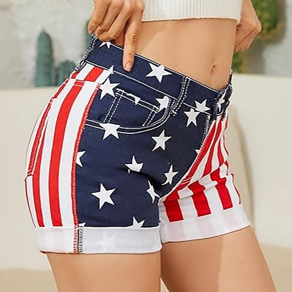 OIUUAK Women's Cut Off Denim Jean Shorts Ripped Distressed American Flag Shorts Women Stretchy Casual Summer Shorts, womens shorts casual,shorts for women dressy casual