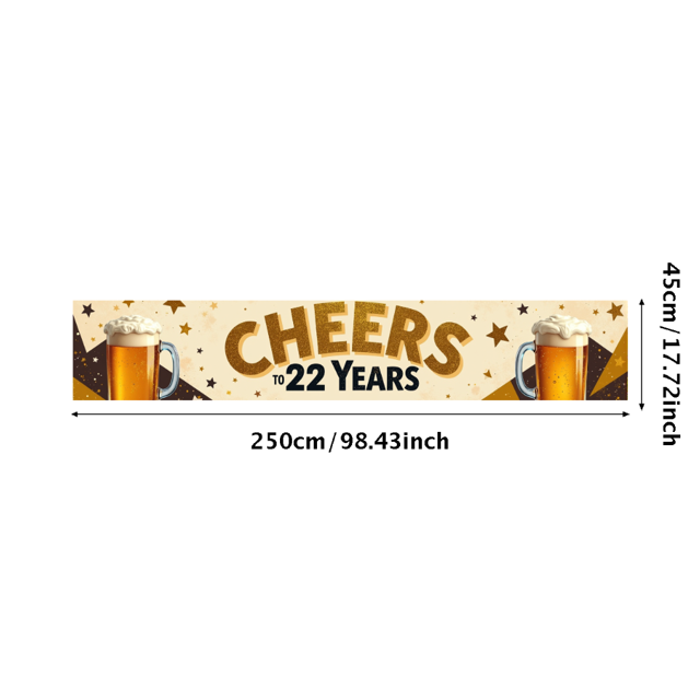 Colorful Cheers to 22 Years Banner Background Party Decorations Backdrop for Anniversary Celebrations Toast Events Beer Themed Parties Photography Props