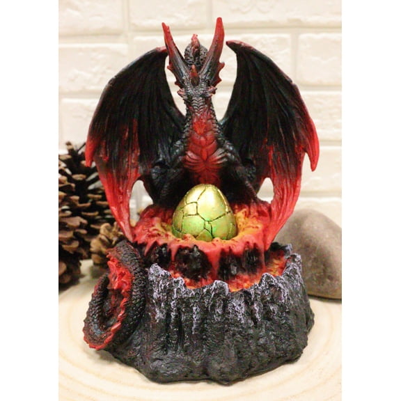 Ebros Red Hell Fire Magma Dragon Mother Guarding LED Golden Egg Figurine Light
