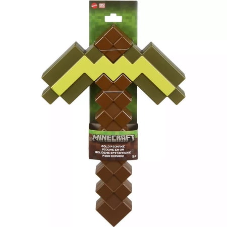 Minecraft Role-Play Battle Toy Accessory Collection with Pixelated Design, Gold Pickaxe by Mattel