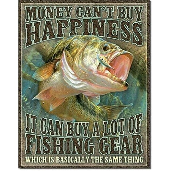 Vintage Metal Sign Fishing Happiness Bass Fishing Retro Poster Plaque Tin Sign Wall Decor for Kitchen Bar Pub Farm House 12x8inch