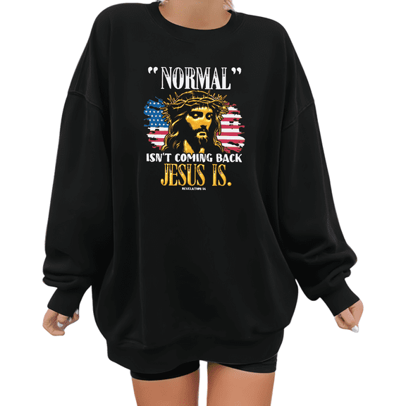 Women Casual Jesus Is Coming Back Graphic Tee Christian Religious T Shirt Top Inspirational Gold Round-neck long-sleeved Black S-3XL