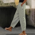thumbnail image 3 of Bovemsi Women's Casual Pants Solid Color Striped Buttoned Cropped Trousers with Pockets, 3 of 3