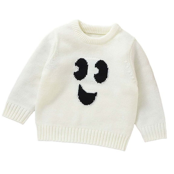 Odeerbi Infant Boys Girls Halloween Sweater Cute Winter Thermal Knit Crewneck Sweater Infant Halloween Cute Sweater Baby Knitted Tops Infant Clothes White