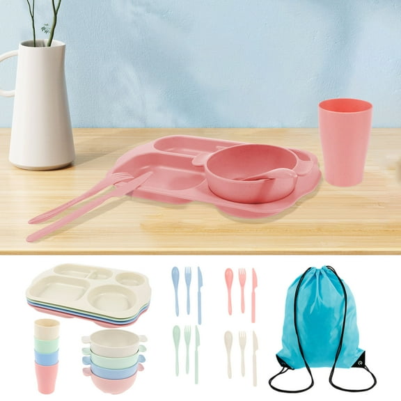 AEVXKHI 25PCS Kids Dinnerware Set, Lightweight Unbreakable Toddler Plates and Bowls Set, Dinnerware Kit for Home School Office Picnic Traveling