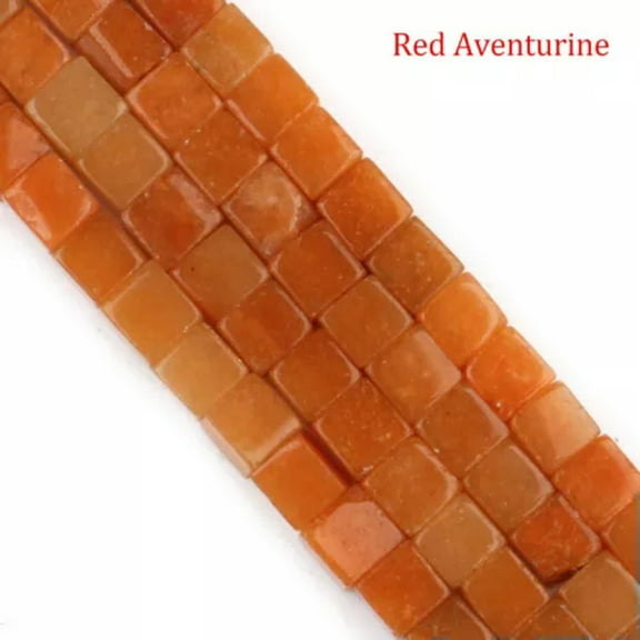 HOOUN Loose Square Beads 6mm Gemstone Crystals Cubes Spacer Strand Jewelry Making DIY-Red Aventurine-1 String