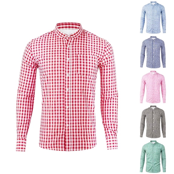 Tisuna Boys Long Sleeve Shirts Kids Stand Collar Button Down Plaid Tops Comfortable Festival Casual Wear Shirts For Toddler And Tweens 4-13 Years