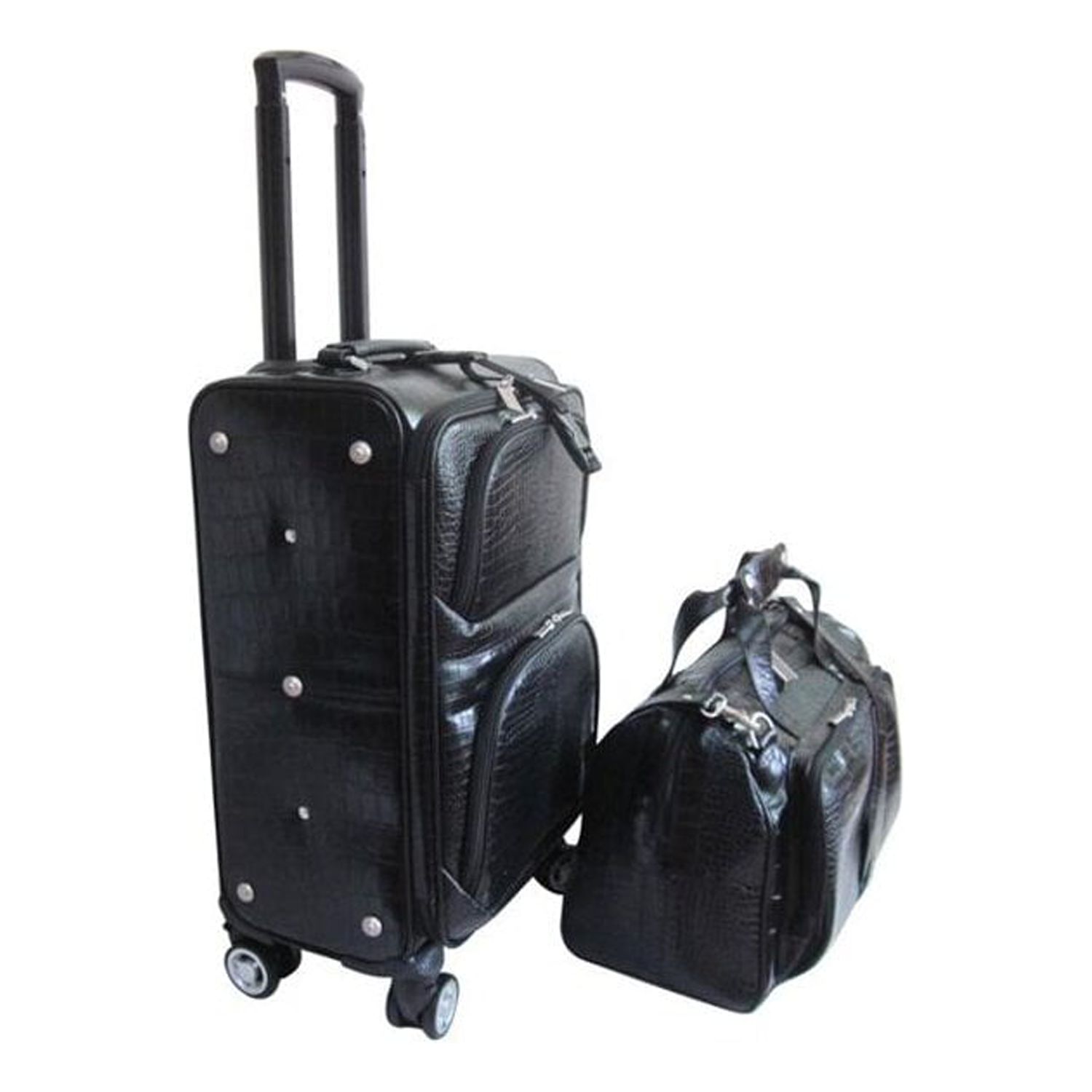 Black Leather Croco-Print 2-Piece Carry-On Spinner Luggage Set - image 2 of 4