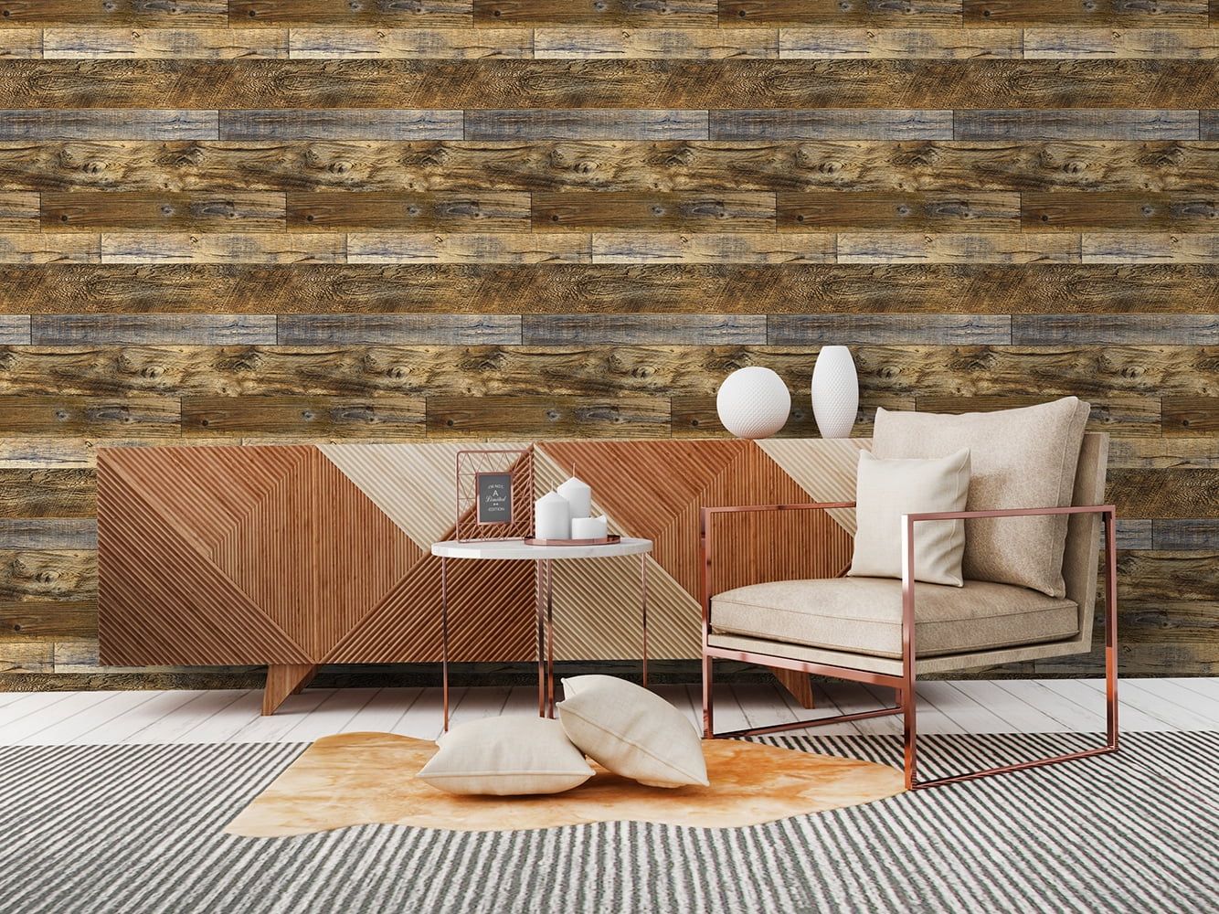 Peel and Stick Wood Plank Wallpaper Shiplap 17.7"x 19.7ft Brown
