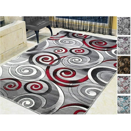 Handcraft Rugs Spiral Swirls Modern Contemporary Hand Carved Area Rug Silver Lava Red Gray Black