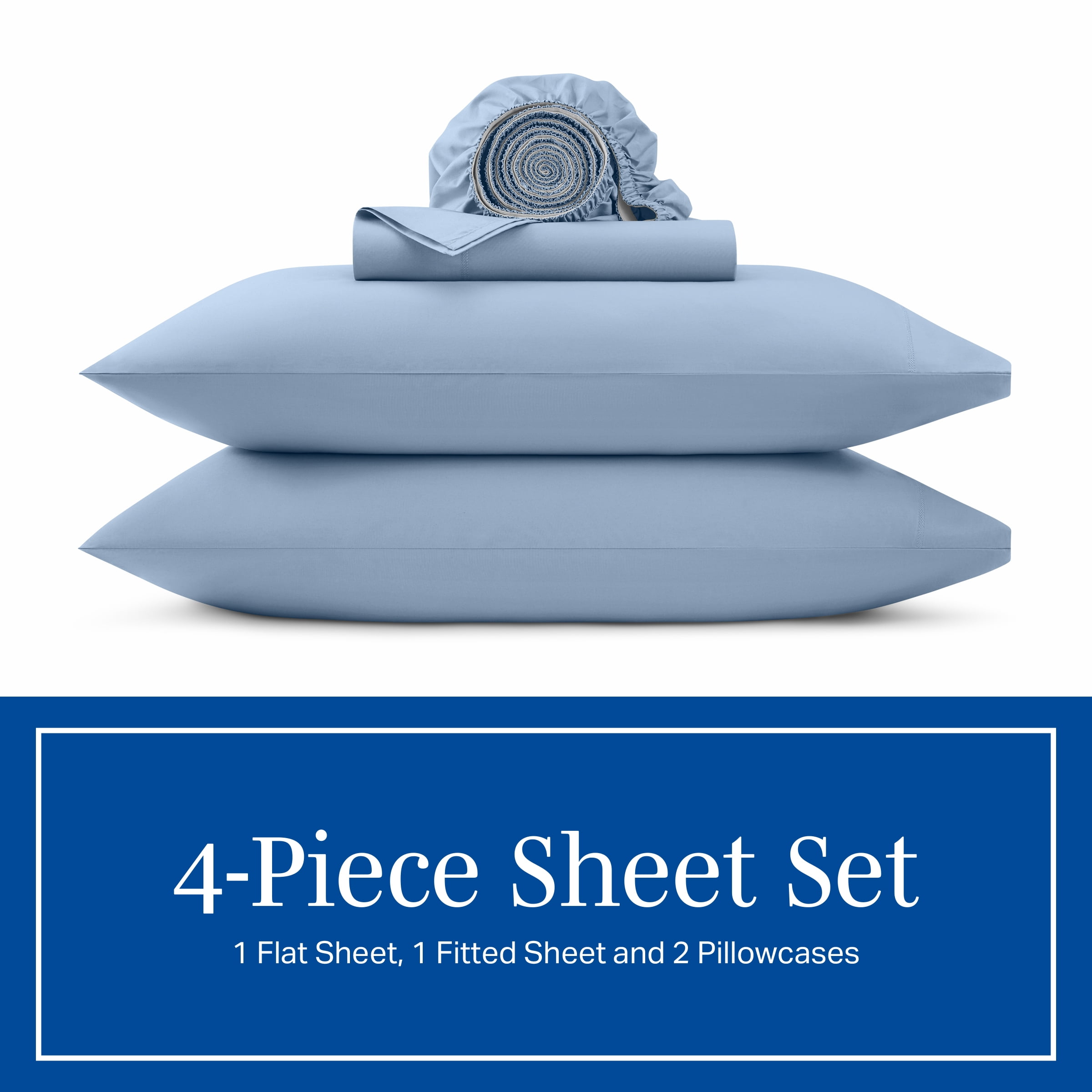 Wamsutta 1846 4-Piece 400 Thread Count Faded Denim Egyptian Giza Cotton Percale Bed Sheets, King-Deep Pocket