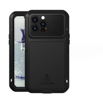 Dteck iPhone 13 Pro Max Heavy Duty Case, Outdoor Aluminum Metal Military Grade Bumper Shockproof Dustproof Anti-Scratch Full Body Protection Case with Tempered Glass for iPhone 13 Pro Max (Black)