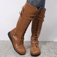 thumbnail image 2 of Rokment Vintage Knee High Combat Boots for Women Casual Buckles Leather Lace up Platform Wedge Mid Heels Mid Calf Motorcycle Riding Tall Booties, 2 of 8