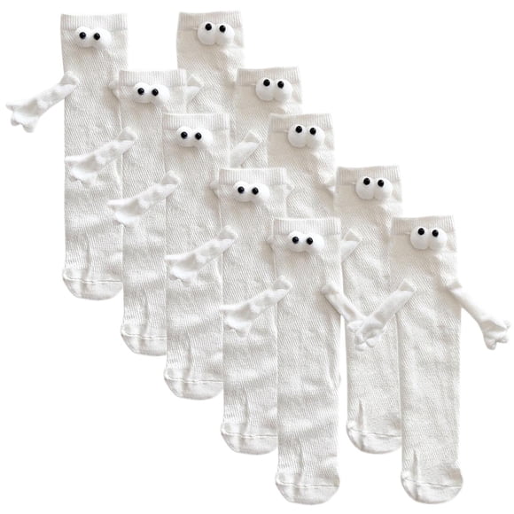 Calcetas Largas Modernas MagSoxWhite 5Pares Blanco 5-9.5US Animados Calcetines Tubo Medio Magnéticos Poliéster.