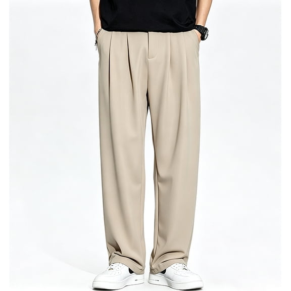 Men Khaki Stretch Flat Front Dress Pants Classic Cut Lightweight Office S-XL