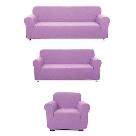 Golden Linens 3-Piece SlipCover Set for Sofa Loveseat Couch Arm Chair, Stretch ((4 Way)) to Fit /Slipcovers Set, Furniture Protector Cover Set, Wrinkle Free# Yafa Light Purple