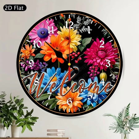 Hello Summer Flip Flops Daisy Round Wall Clock Coastal Beach Decor Silent Non-Ticking Wooden