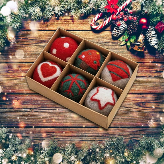 6 Pcs Christmas Ball Ornaments, Wool Felt Christmas Tree Decorations for Indoor Home Decor, Vintage Christmas Vacation Decorations Christmas Balls Christmas Gifts