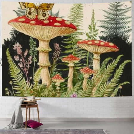 BCIG butterfly flower tapestry vintage mushroom tapestry bedroom aesthetic floral plant beige vintage art door tapestry cute wall tapestry living room decoration mushrooms