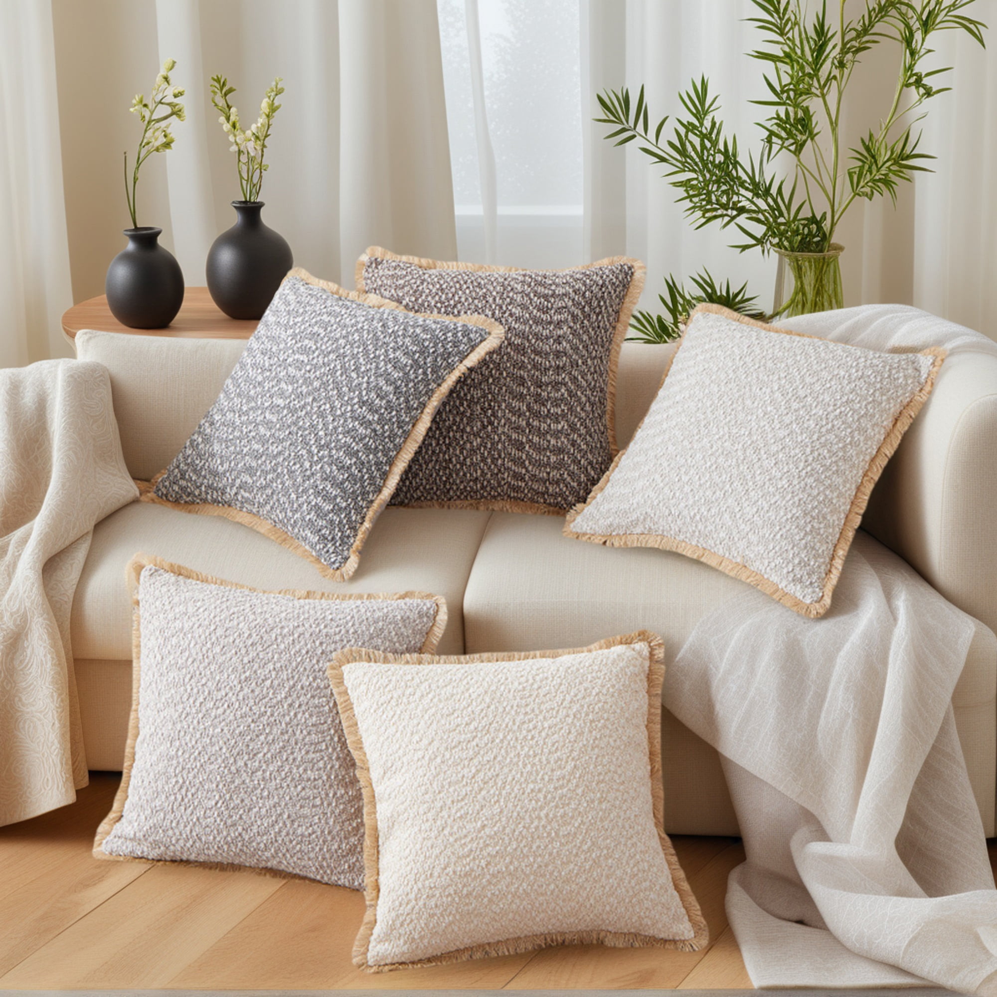 Unique Bargains Set of 2 Boho Soft Square Throw Pillow Covers for Couch Dark Grey