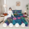 thumbnail image 4 of Manfei Tropical Floral Leaves Queen Comforter Set 3 Pieces,Botanical Plants Comforter Sets Queen,1 Comforter and 2 Pillowcases,Reversible, 4 of 6