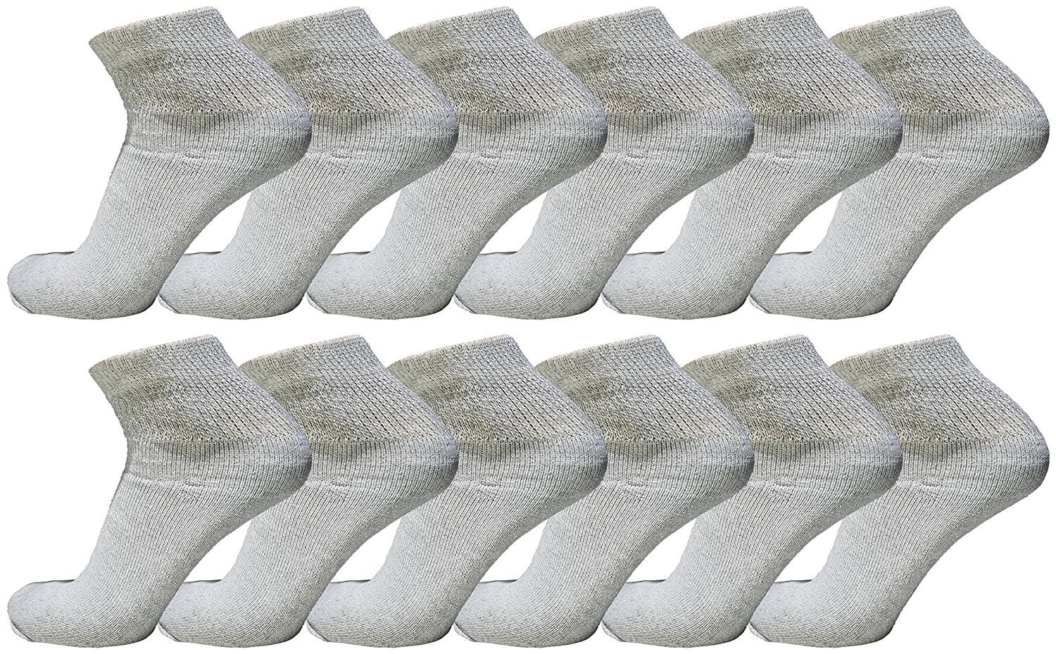 Diabetic Quarter Ankle Socks for Men, 12 Pairs Bulk Lot, Non Binding