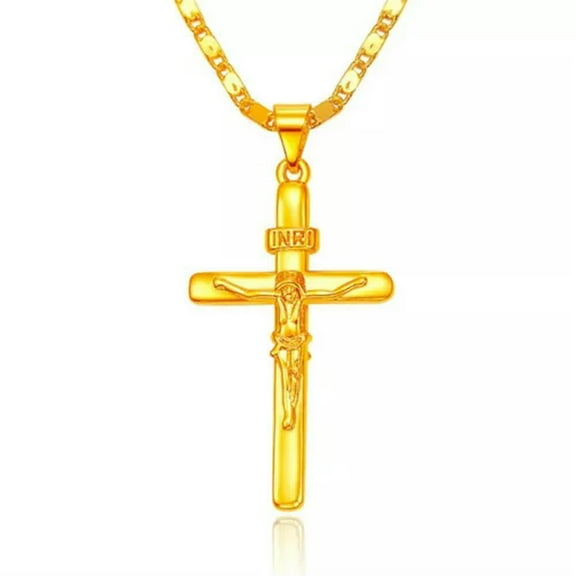 GKNET 24K Gold Plated Cross Pendant Necklace Chains For Women Men Religious Delicate Jewelry