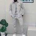 thumbnail image 2 of DHFJKG 2 Piece Outfits Mens Shirts Waffle Button Down Turndown Collar Shirt Jacket Straight Leg Pants Solid Color Comfort Outfit, 2 of 5