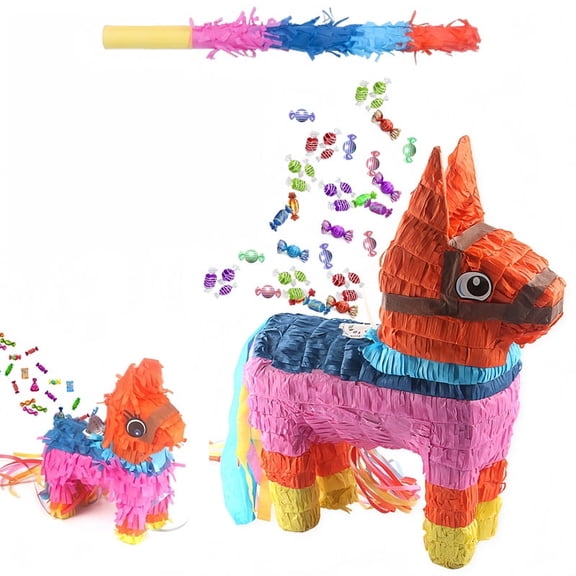 17" Donkey Pinata Party Kit with Hitting Stick for Cinco de Mayo Birthday Party Games, Fiesta Supplies (2 Size)