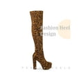 thumbnail image 3 of BLISSFUL STEP Women's Boots Platform Block Heel Over the Knee Thigh High Boots Brown Leopard 7.5, 3 of 6