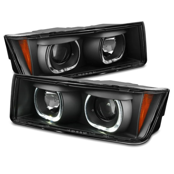 AKKON - For 2002-2006 Chevy Avalanche Dual Halo Ring/DRL/High Low Beam Projector Headlights Black Housing